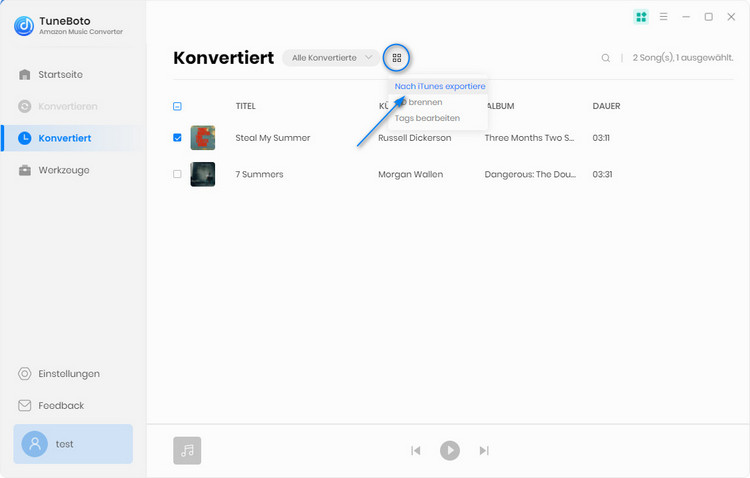 Musik nach iTunes exportieren