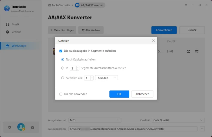 Audible automatisch kapitelweise aufgeteilt werden