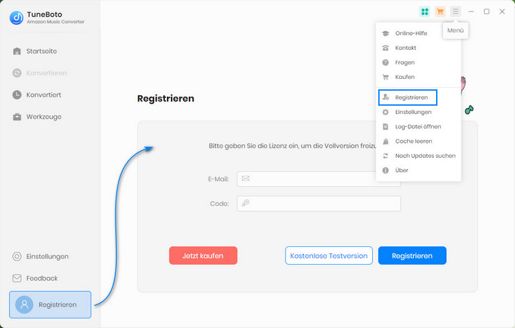 TuneBoto registrieren