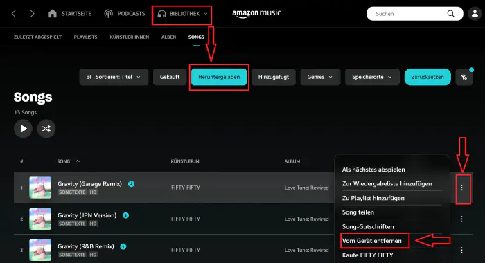 Von Amazon heruntergeladene Songs