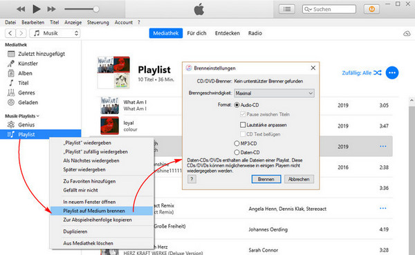 CDs via iTunes brennen