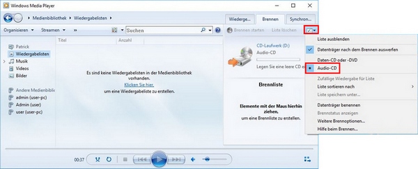 Amazon Music via windows Media Player brennen